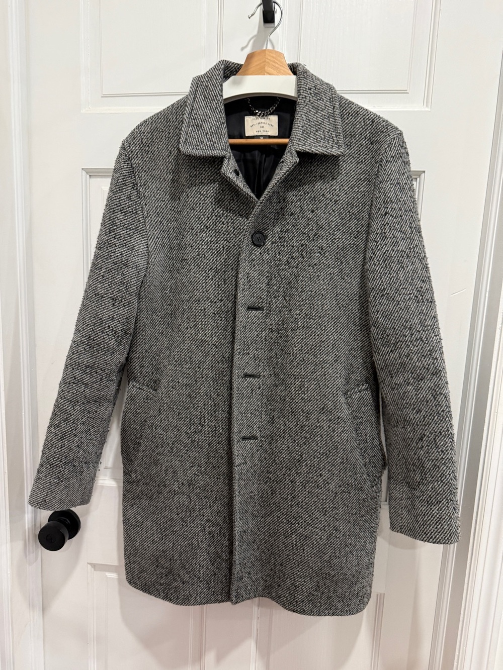 Club Monaco Men's Gray Herringbone Wool-Blend Coat
